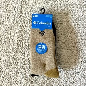 Columbia Men's Tan Socks with Fleece Lining. 2-pack Thick & warm Shoe Size 6-12